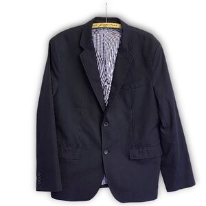 Banana Republic Dark Navy Two-Button Blazer Gingham Lining Mens 46R 100% cotton